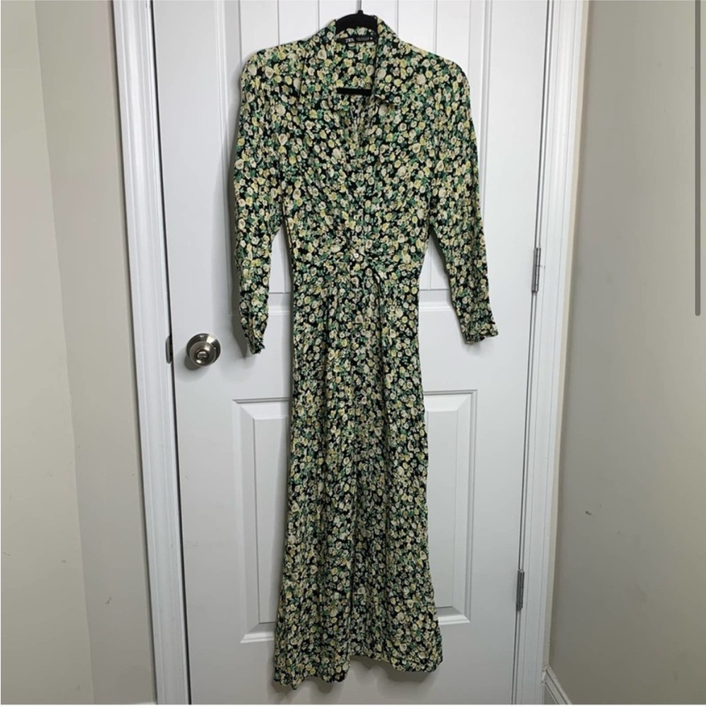 Zara green floral maxi dress size small vacation cruise wedding guest